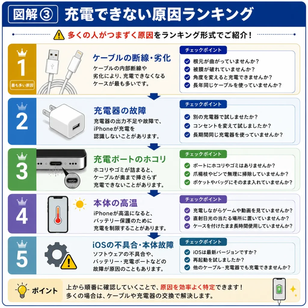 図解③ iPhoneが充電できない原因ランキング