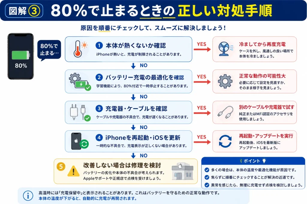 図解③ 充電が80%で止まるときの正しい対処手順