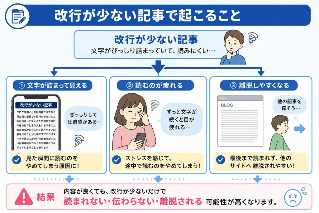 図解②:改行が少ない記事で起こること